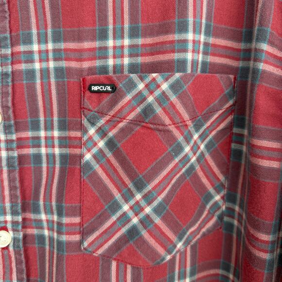 Mens Rip Curl plaid button up shirt - red - blue - casual - Christmas - size XL - Picture 4 of 9